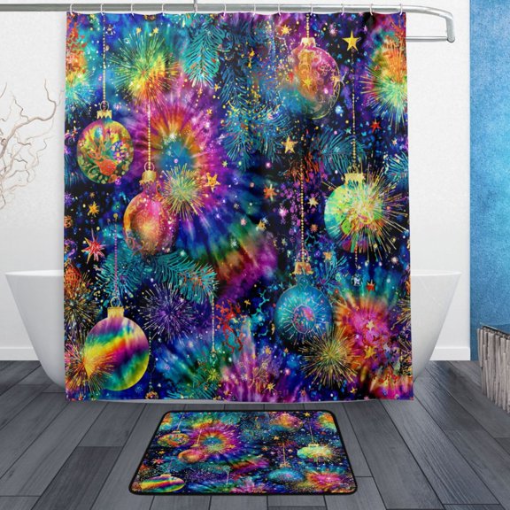TTYFWHD 60" x 72" Shower Curtain and Bath Mat Set Colorful Tie-dye Background Waterproof Bathroom Curtain with 12 Hooks, Bathroom Decor Set