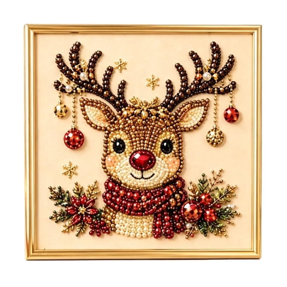 DIY Christmas Pearl Diamond Painting Art Kit with Elegant Golden Frame 3D Textured Pearl Beads Crafts for Beginners Warm Holiday Home Wall Table Decor