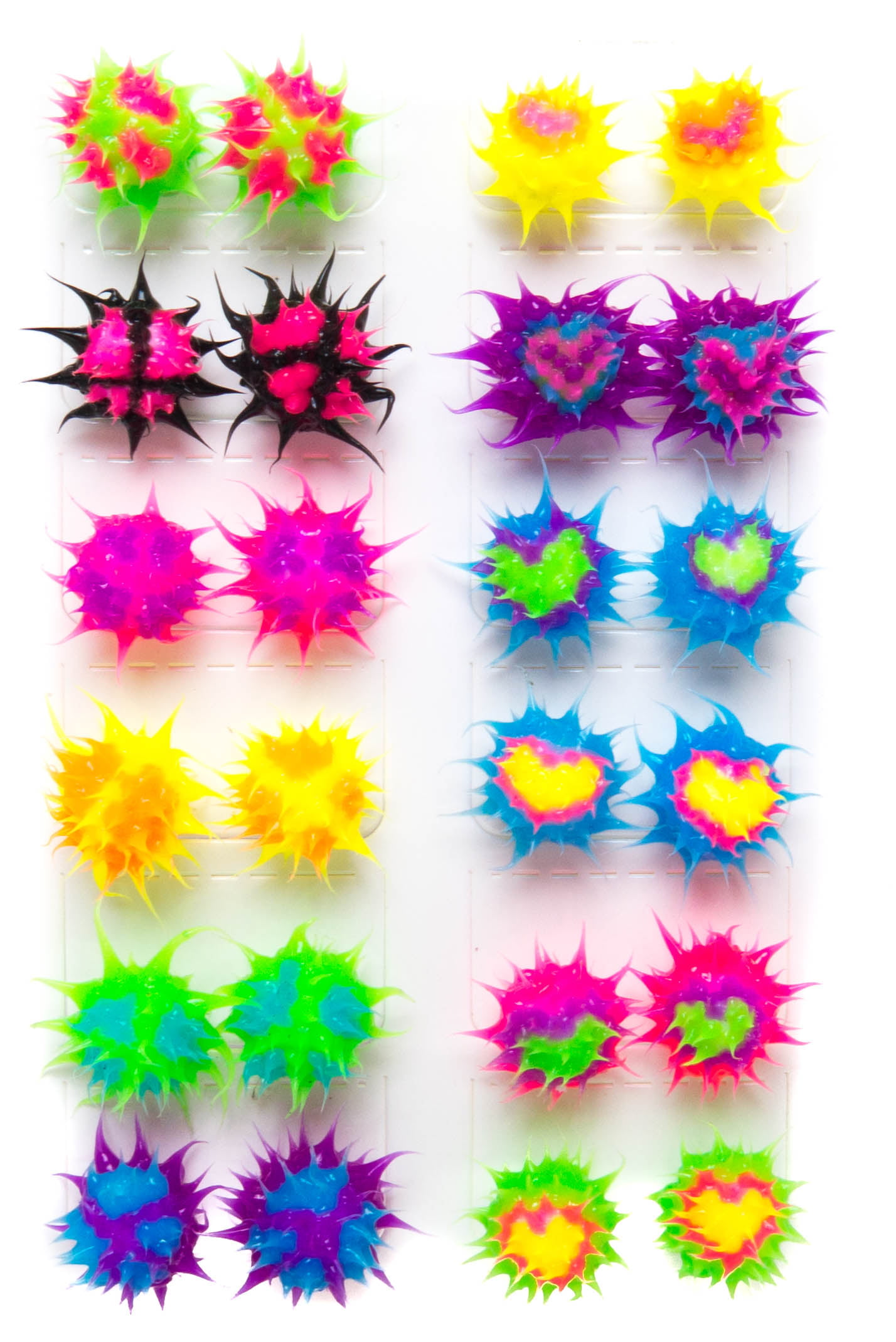 SET OF 12 Heart/Peace Multicolored Rave Ball Earrings| Soft Hypoallergenic Silicone Spikes for Fidget and Sensory Spiky Silicone Stud Earrings for Women,Teens,Girls,Kids Frogsac