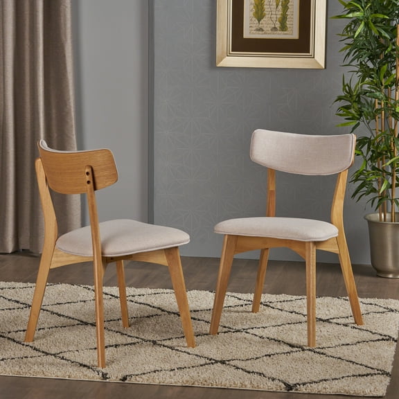 Noble House Abigail Indoor Mid Century Modern Fabric Dining Chairs, Light Beige