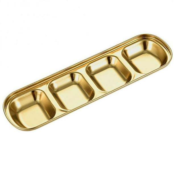 Spice Divided Small Dish Rectangle Spice Plates Stainless Steel Sauce Dish Serving Tray GOLD