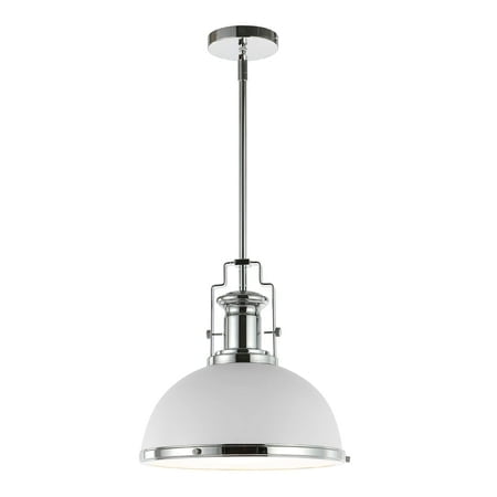 Jonathan Y Jyl9536C Homer 13"" 1-Light Modern Industrial Iron Led Dome Pendant Classic, Cottage, Farmhouse Bedroom Living Room, Chrome/White