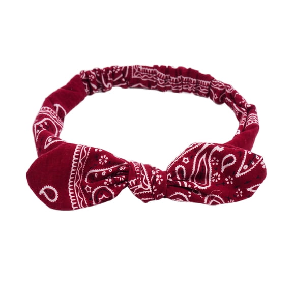 Bandana Print, Stretchy Headbands for Women, Bow Hairband, Wrap, Elastic Band, Knotted Style, Burgundy Red, Casual Outings, 1 Pc