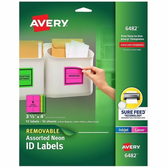 Avery Removable Multipurpose Labels, Assorted Neon, 3-1/3 x 4, 120 Labels (6481)