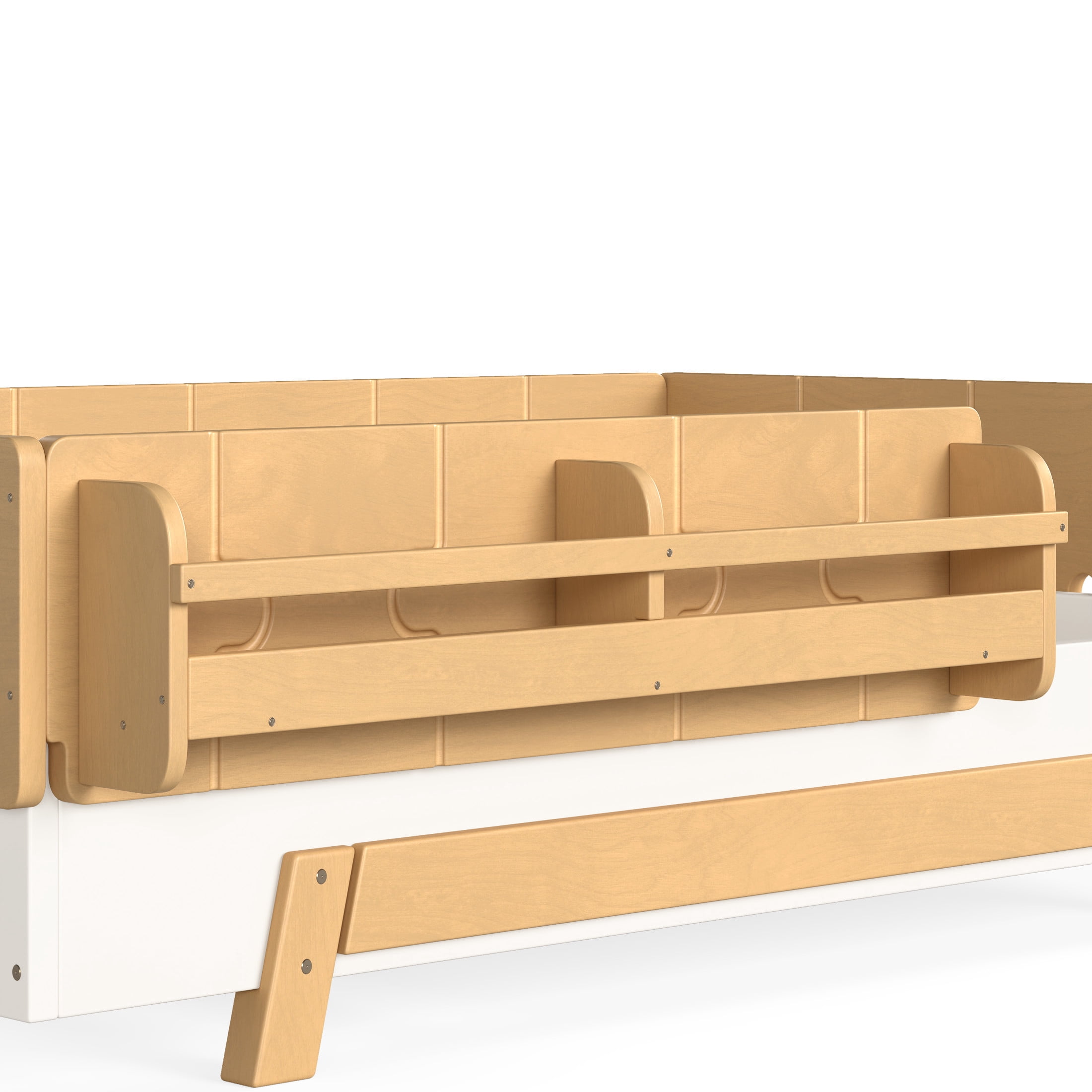 GDF Studio Twin Size Montessori Floor Bed with Guardrails & Bookshelves, Building Block Design, White+Natural