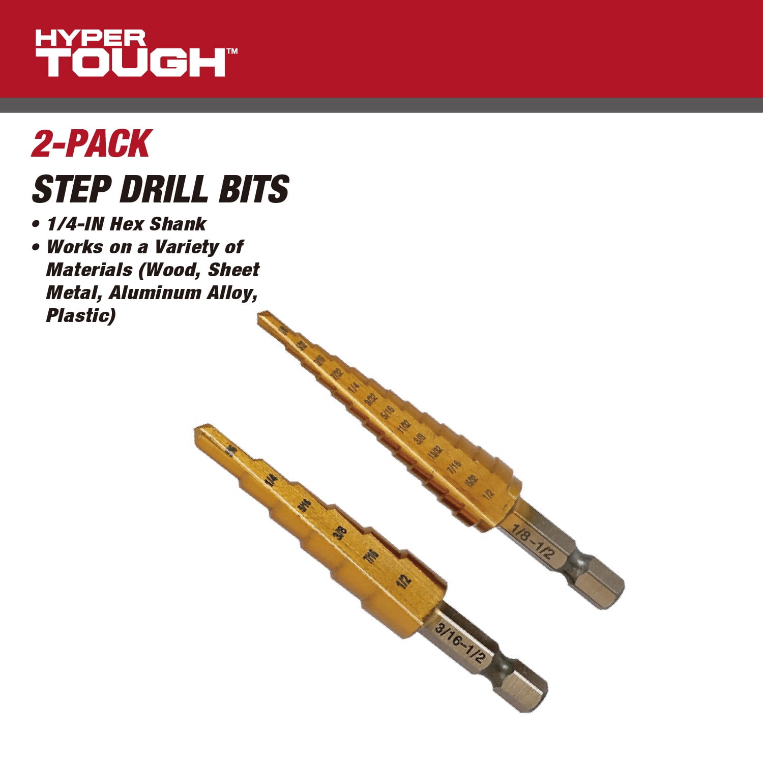 Hyper Tough 2-Piece Titanium Coated Step Drill Bits