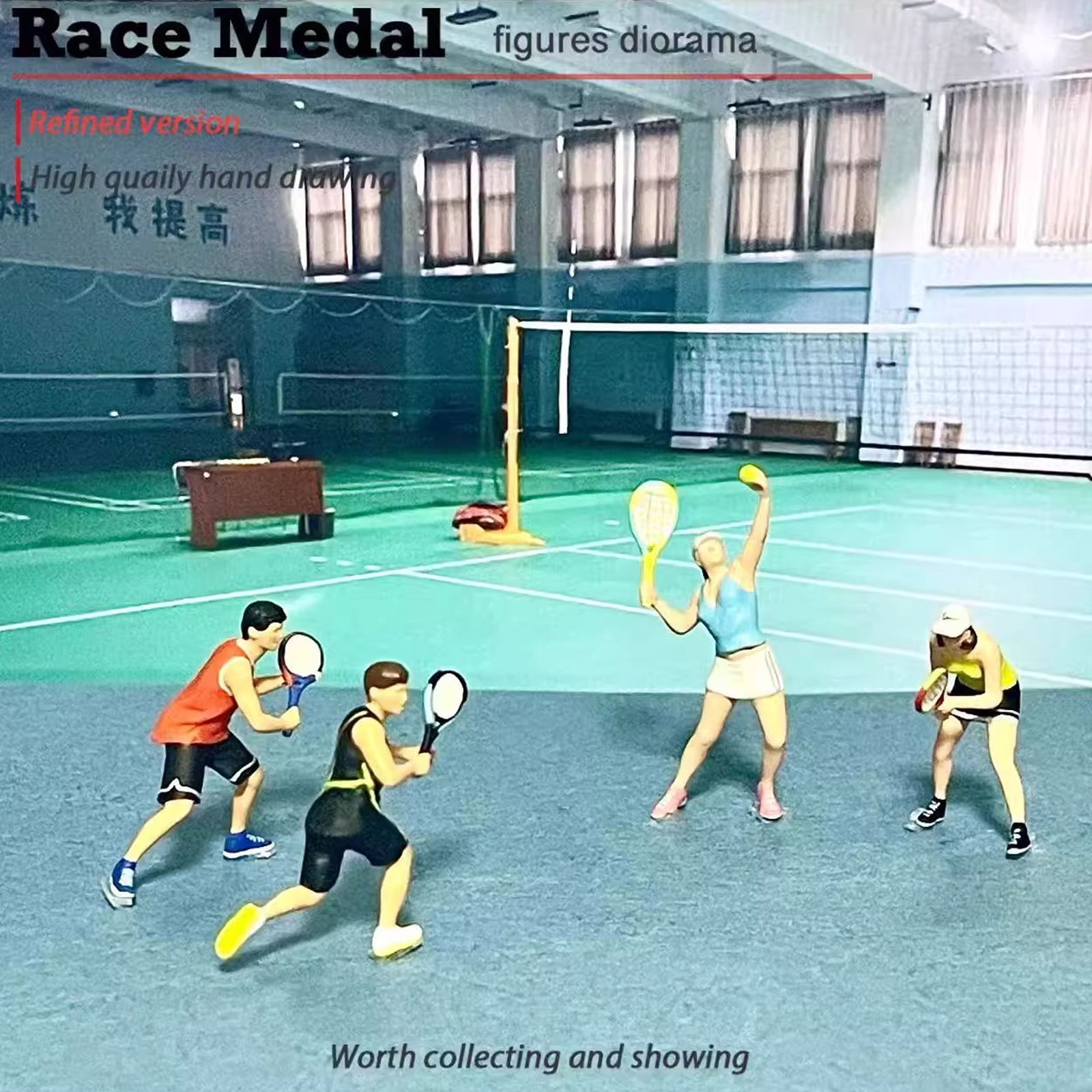 1:64 Scale Hand Painted Resin Figures Miniature People for Dioramas Props,Photography Collector Tennis Player Figure Model
