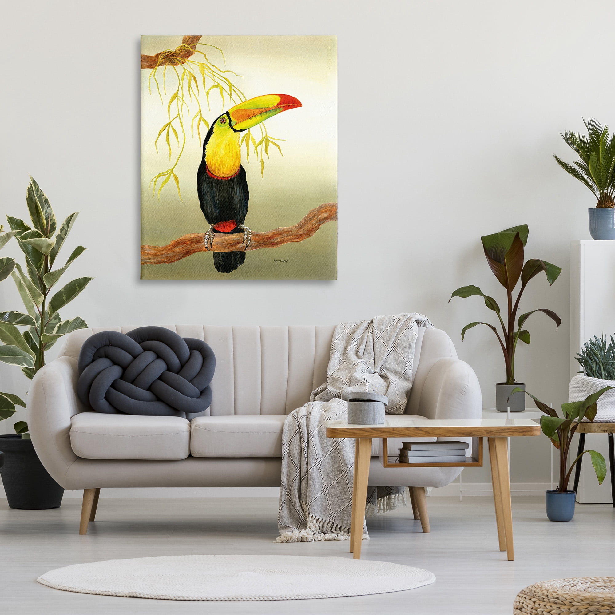 Stupell Industries Toucan on Forest Branch Animals & Insects Painting Gallery Wrapped Canvas Art Print Wall Art, 36 x 48