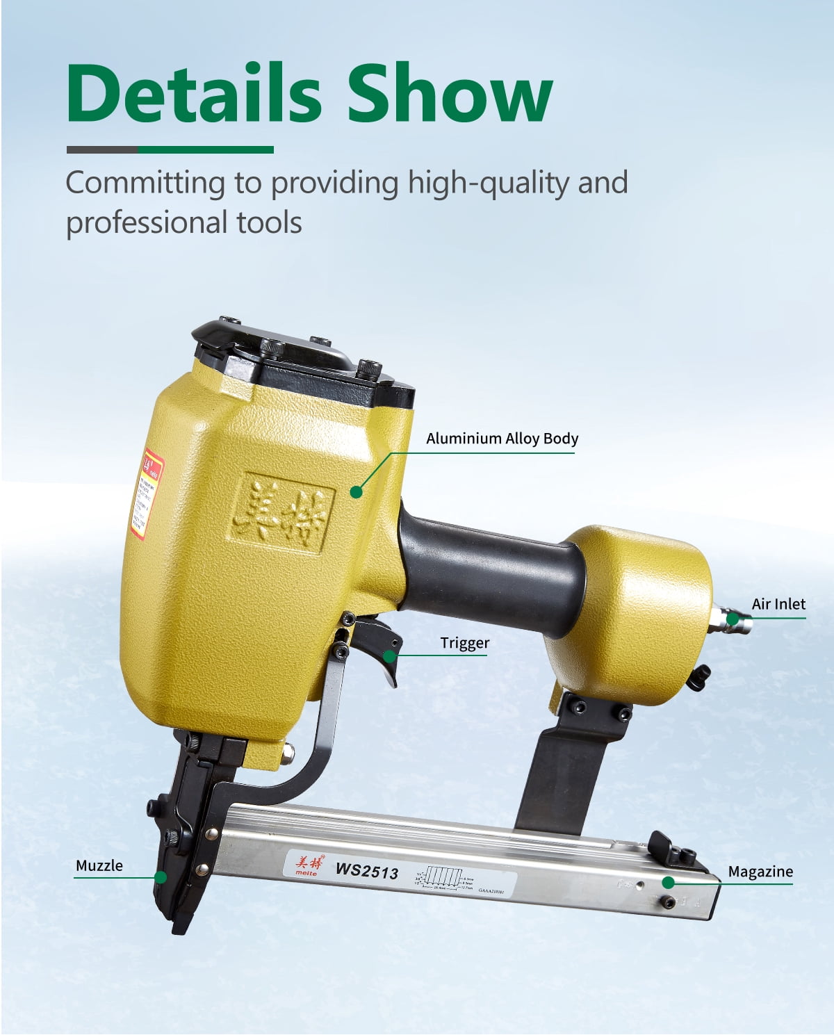MEITE WS2513 Corrugated Nailer 1" Crown Pneumatic Corrugated Fastening Tool 1/4" to 1/2"