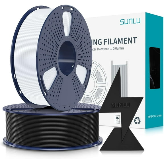 PLA Filament 1kg per Spool, SUNLU High Speed PLA 3D Printer Filament for 30-600mm/s Fast Printing, High Flow PLA Filament for 3D Printer, 1kg Spool, 2 Pack, Black White