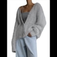 thumbnail image 1 of Cárdigan de Mujer, Suéter de Larga, Cárdigan con Botones y Cuello en V, Prenda de Punto de Moda. Gris S, 1 of 10