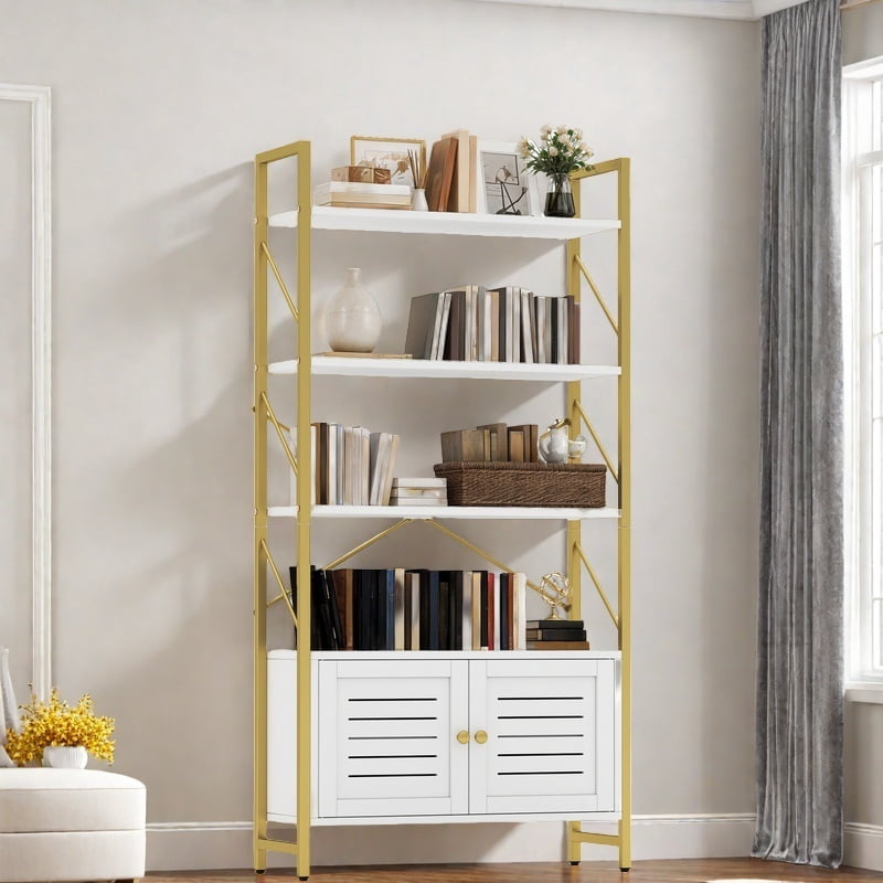 Uforic 5 Tier Bookcase with Doors, Freestanding Bookshelf with Storage Cabinet for Home Office