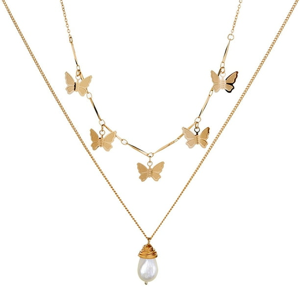 Personalidad chapado en oro dorado collar en forma de N cadena natural collar femenino de moda collar de perlas collar gargantilla con colgante hecho a mano colgantes