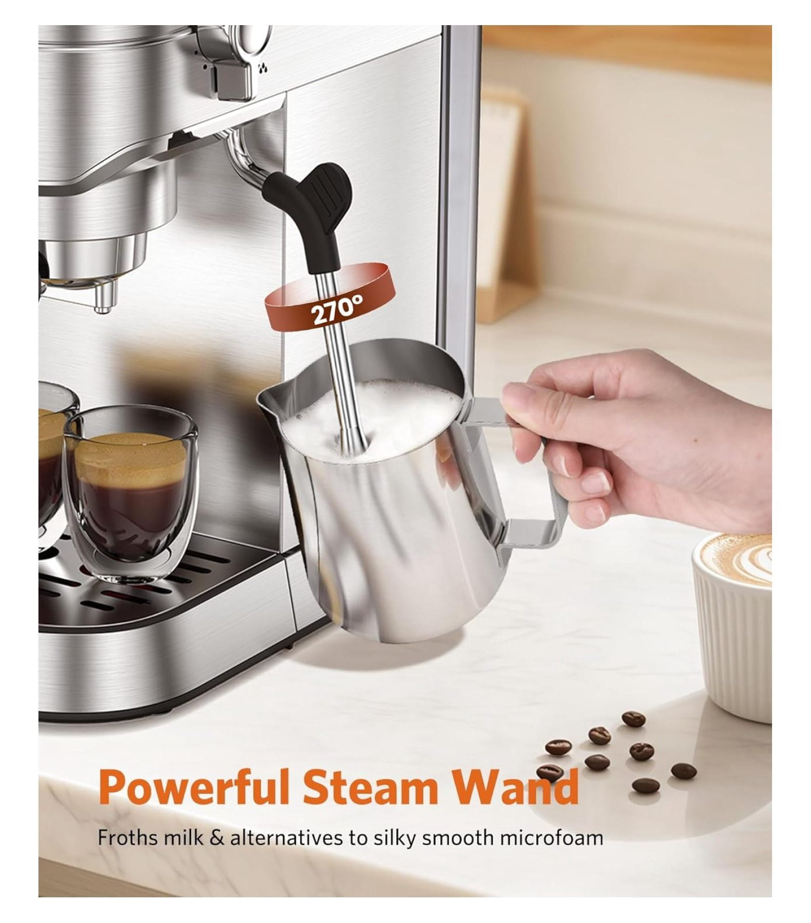 Espresso Machine 20 Bar,Compact Espresso Machine with Milk Frother,Stainless Steel Coffee Maker with 40 oz Removable Water for Cappuccino,Latte