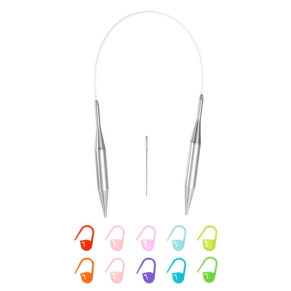 Uxcell 15 Gauge Knitting Circular Needle 16 Inch Metal Round Stainless Steel Needle with Large Eye Sewing & Stitch Markers