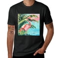 thumbnail image 2 of Wuche Green plants cute pink flamingos, shirt design art display, T-shirt children's gift casual breathable men, women, boys and girls Black, 2 of 4