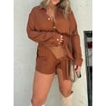 thumbnail image 4 of Women Jumpsuit, Long Sleeve Solid Color Turn-down Collar Button-down Shirt Bodysuit Streetwear, 4 of 9
