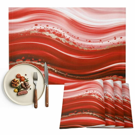 Placemats Set of 6, Red Waves Place Mats Ombre Abstract Fluid Art Tablemats Washable Placemat Table Decoration for Kitchen Table Dinner Party Home Decor Indoor Outdoor 13x19 Inch