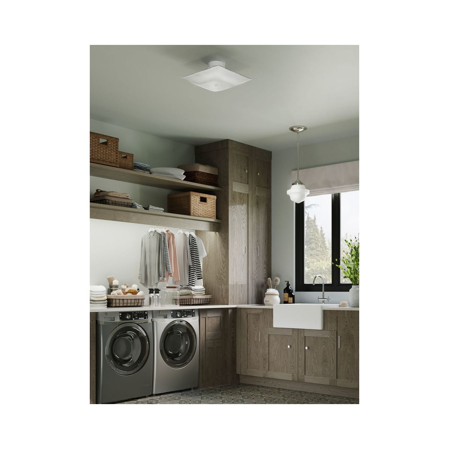 12" Square Glass Two-Light Close-to-Ceiling