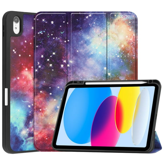 iPad 10.9 Case, iPad 10th Generation Case, iPad 2022 Case 10.9" Tri-fold - Alltyech Multi Angle Stand Auto Sleep Wake Protective with Pencil Holder Case Cover for Apple iPad 10.9" 2022 - Galaxy