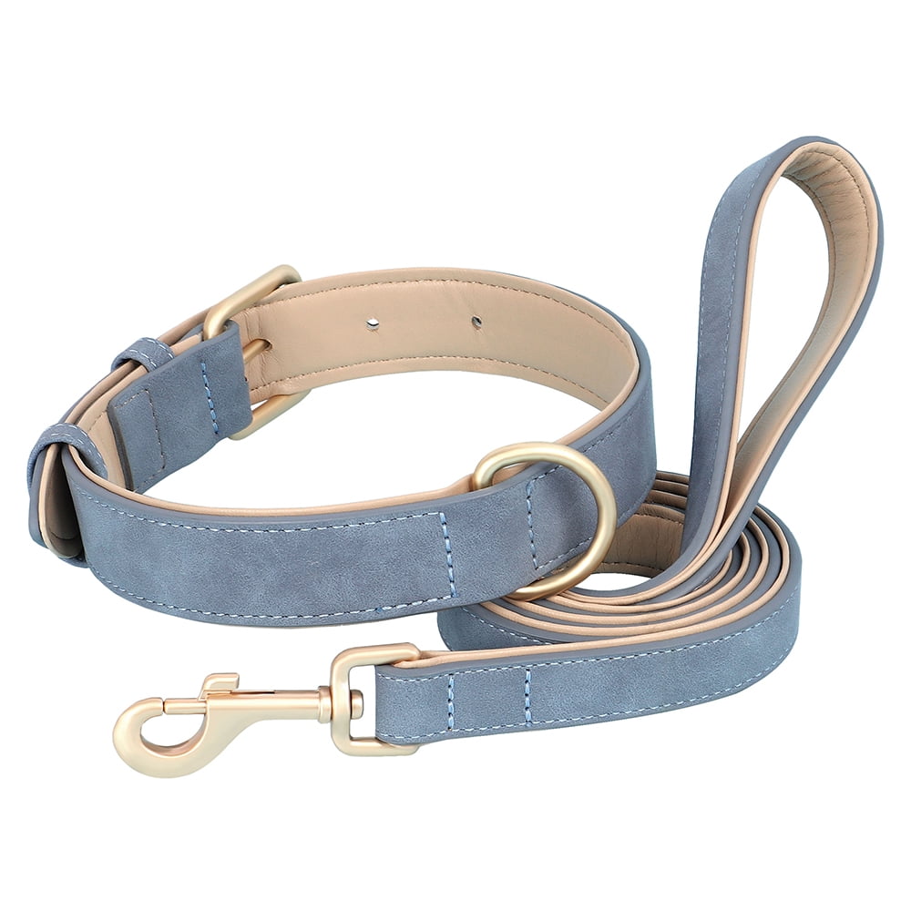 Pet Artist PU Leather Dog Collar and Leash set Soft Padded Adjustable for Pets S-XL
