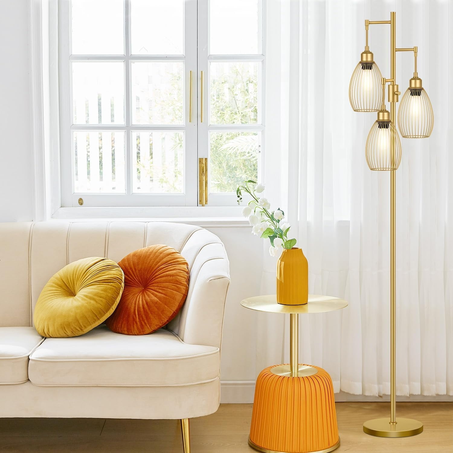 Dimmable Floor Lamp, Floor Lamp Standing Lamp with Tall Lamp for Living Room Bedroom Office Dining Room - Gold