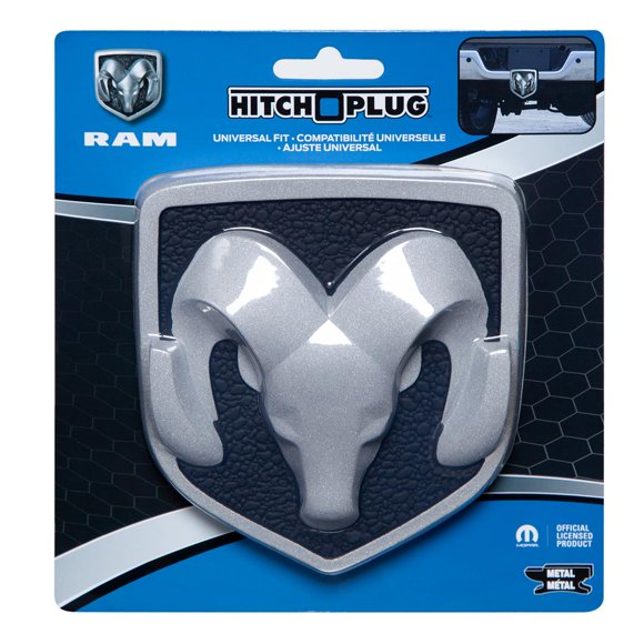 Plasticolor Couverture d'Attelage de Remorque 002294R01 s'Adapte au Récepteur de 2 Pouces/1-1/4 Pouce; Logo Ram; Argent et Noir; Métal