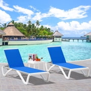 Domi Patio Chaise Lounge Chair Set of 3,Outdoor Aluminum Polypropylene Sunbathing Chair with Adjustable Backrest,Side Table,for Beach,Yard,Balcony,Poolside(2 Blue Chairs W/Table)