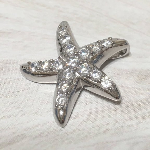 Gorgeous Hawaiian Large Starfish Necklace, Sterling Silver Star Fish CZ Pendant, N6168 Birthday Valentine Wife Mom Gift, Statement PC