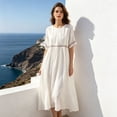 thumbnail image 3 of Quixlent Summer Dress for Women Plus Size Boho Short Sleeve Crew Neck Loose Long Dress Casual Flowy Beach A-line Dress, 3 of 8