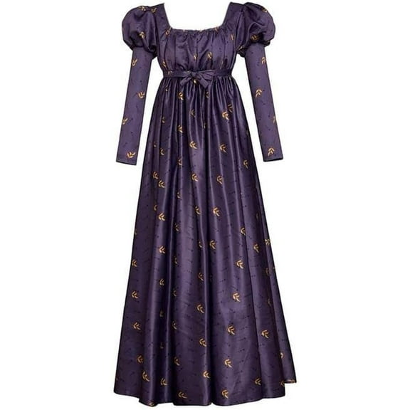 Women Vintage Regency Dress Floral Embroidery High Waistline Renaissance Gown Long Dress