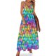 thumbnail image 1 of Vestido de noche sin mangas con triángulos de acuarela de arcoíris pequeños sobre verde azulado Vestido de noche para mujer Ropa de verano de moda para mujer, 1 of 7