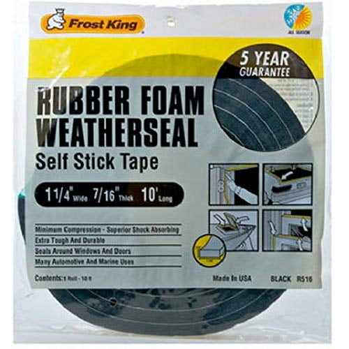 New Black Frost King R516H 1-1//4-Inch by 7//16-Inch by 10-Foot Thick Sponge Rubber Foam Tape