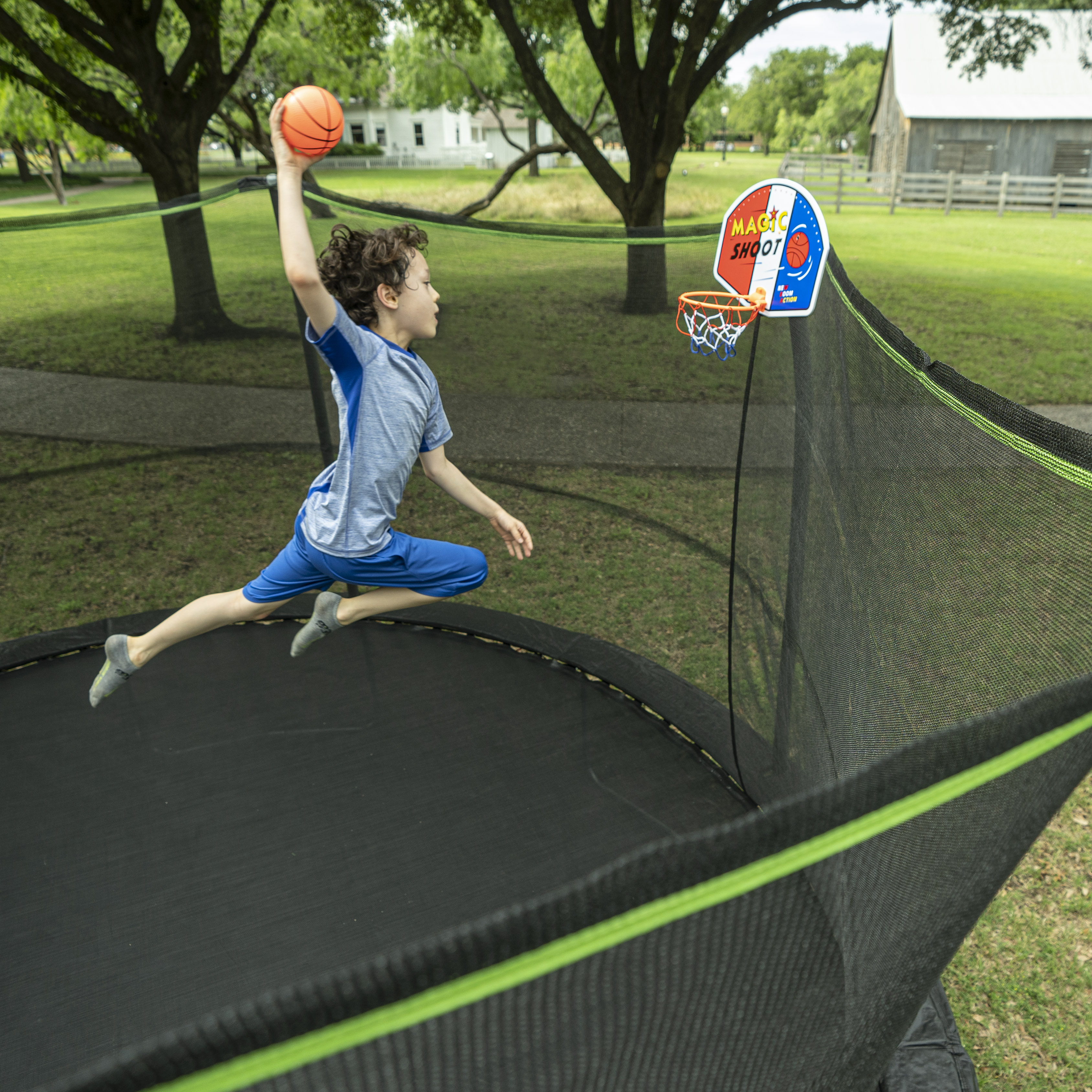 Jump King 14ft Trampoline With Basketball Hoop, Safety Enclosure, Green - image 5 of 10