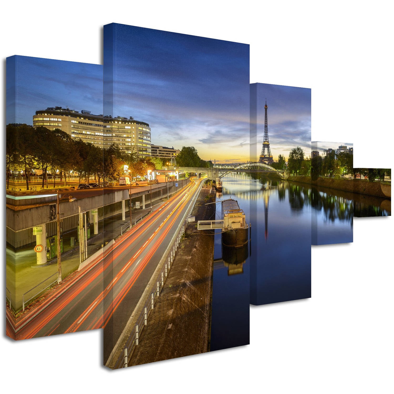 Trademark Fine Art "Blue Hour in Paris" Canvas Art by Mathieu Rivrin 5-Piece Multi-Panel Art Set
