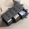 thumbnail image 2 of Hyxoo  Foldable Tufted Linen Large Long Bench Storage Ottoman Foot Rest Stool Seat with 3 Drawer Cubes - 15" x 40" x 15", Black, 2 of 8