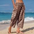 thumbnail image 7 of Plaid Barrel Pants for Women Summer 2026 Casual Loose Wide Leg Lounge Trousers Striped Capri with Pockets Light Brown L, 7 of 7