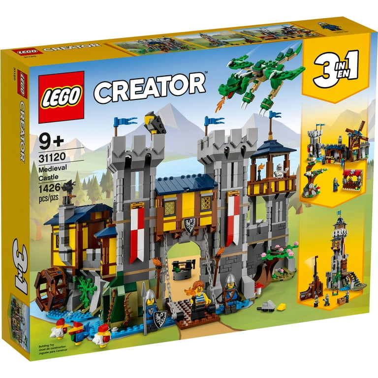 LEGO Creator 3 in 1 Medieval Castle Toy, Transforms from Castle to Tower to  Marketplace, Includes Skeleton and Dragon Figure, with 3 Minifigures and