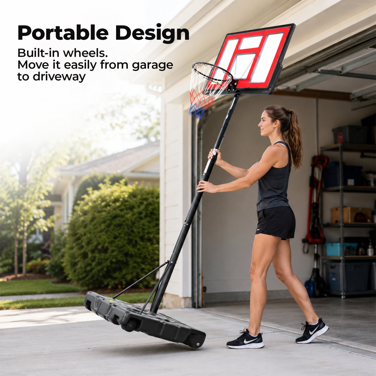 Alvantor Adjustable Portable Basketball Hoop System 4.2-10ft with 44 inch Shatterproof Backboard