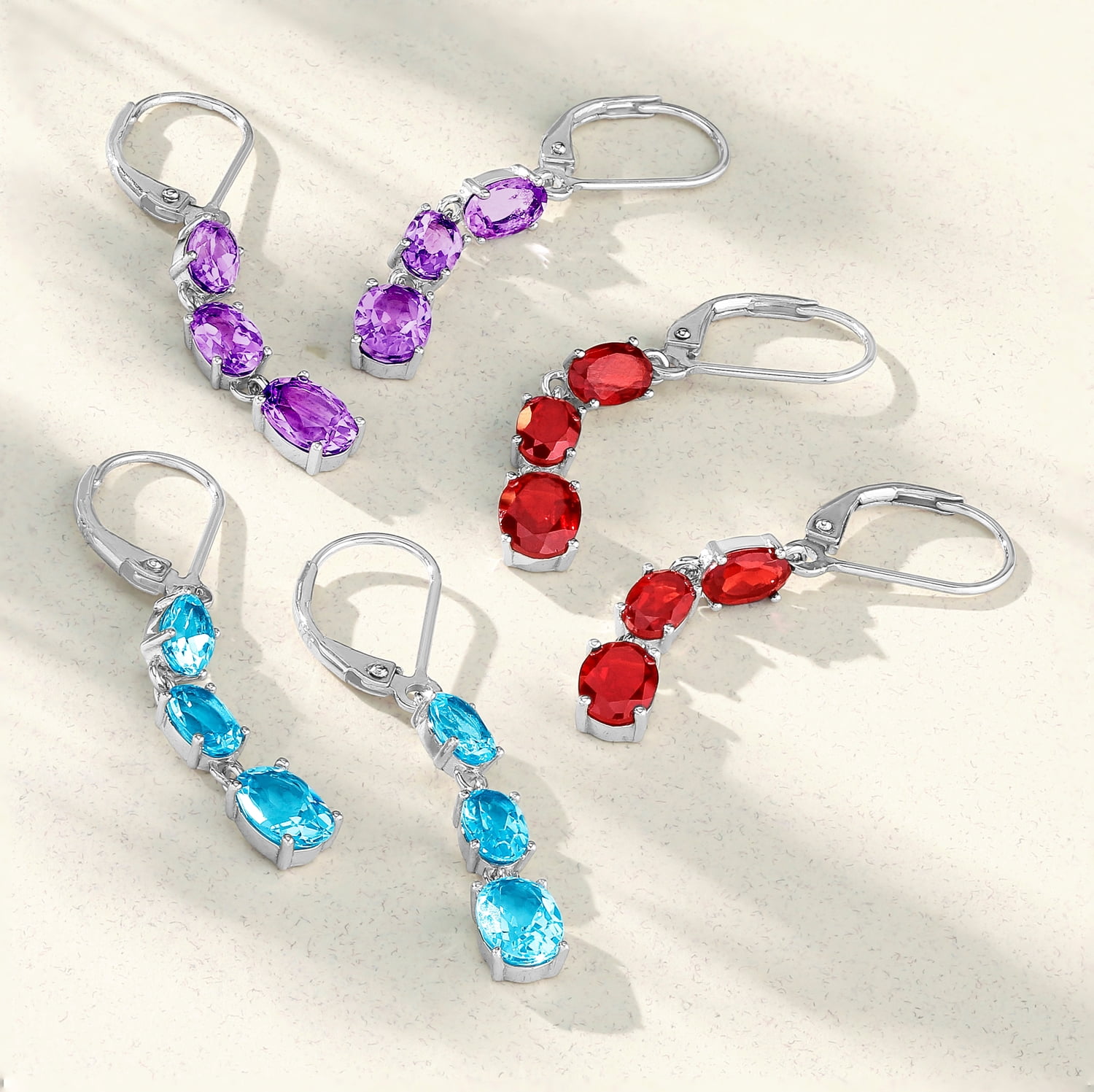 925 Sterling Silver Purple Amethyst Oval Dangle Earrings for Women with Leverbacks and 1.5 inch February Birthstones by MAX + STONE