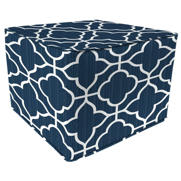 Jordan Manufacturing 15" x 15" Fandango Oceanic Blue Quatrefoil Square Outdoor Pouf Ottoman with Welt
