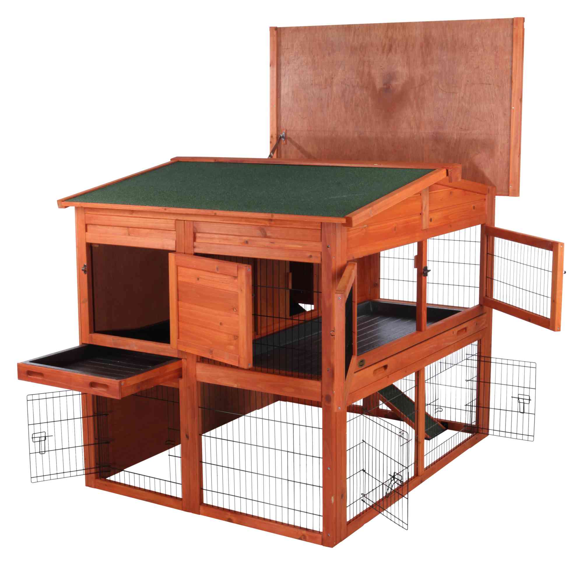 TRIXIE Deluxe Weatherproof Outdoor 2-Story Large Wooden Small Animal Hutch, Run, Tray, Brown - image 6 of 7