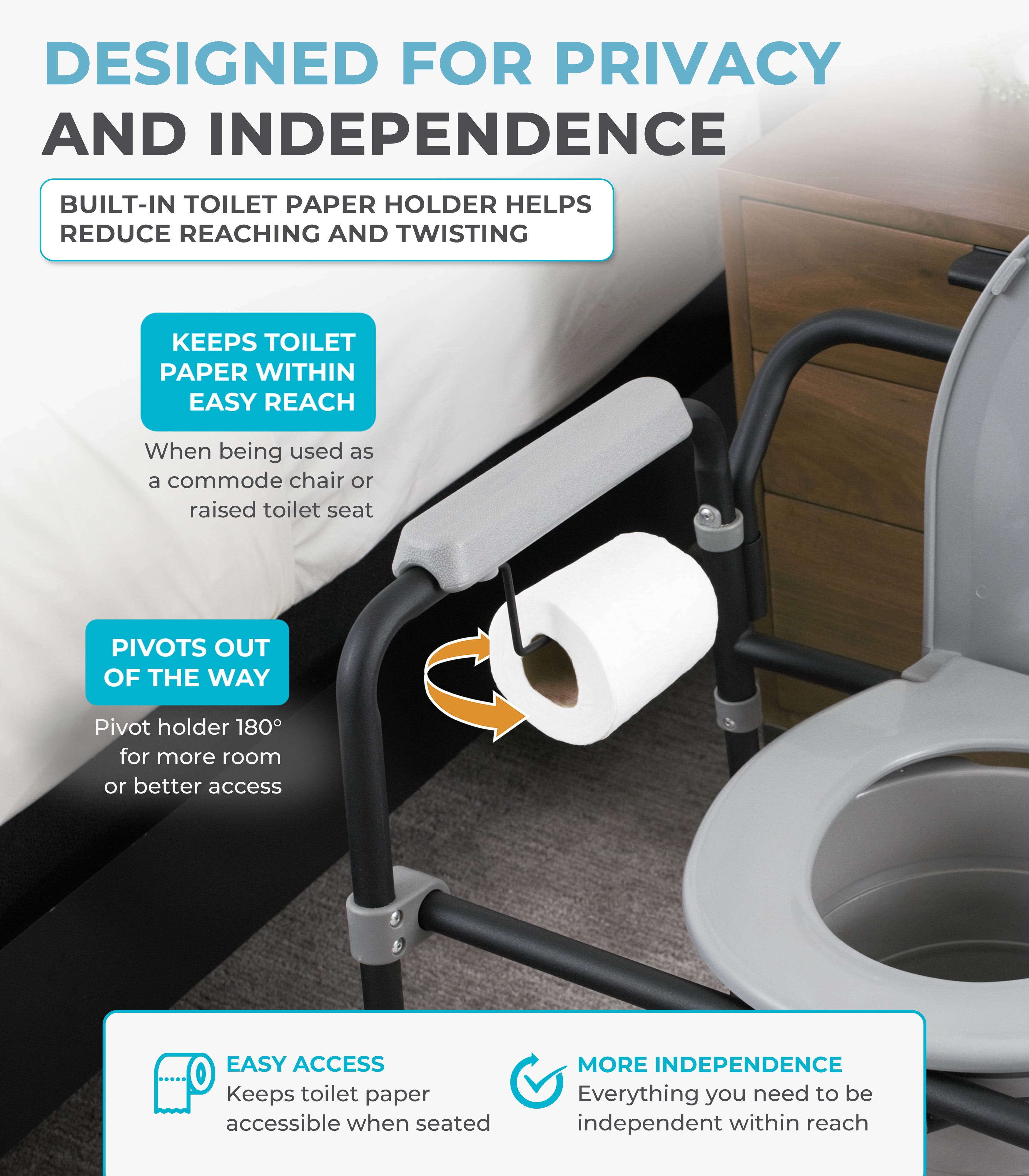 Able Life Bedside Commode, Extra Wide 3-in-1 Toilet Safety Rail, Shower Chair, Portable Toilet for Seniors and Elderly Adults, Commode Chair, Black
