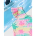 thumbnail image 6 of Kucnuzki 6T Little Girl Swimsuit Set 7T Child Gilrs Bathing Suit Ruffle Coconut Tree Top Swimming Skirt with Shorts 2pcs Bikini Set Summer Beach Breathable Tankini Set Pink, 6 of 10