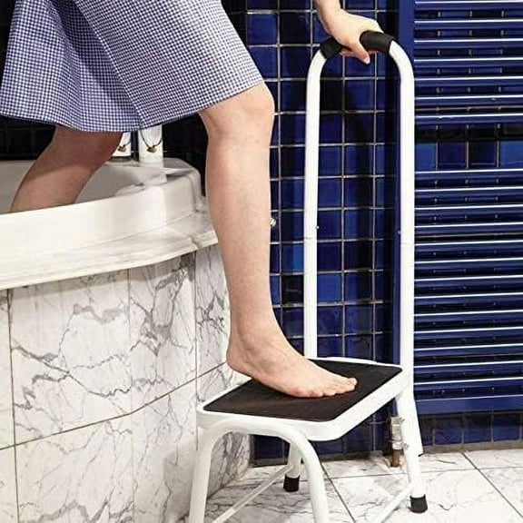 Step Stool with a Handrail for Support, Lightweight and Portable, Steady and Stable, Includes a Non-Slip Step Surface, Platform Size: L10 x W15 x H10, Handrail Height: 35in