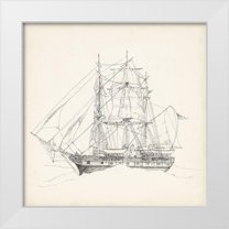 Foust, Richard 12x12 White Modern Wood Framed Museum Art Print Titled - Antique Ship Sketch II