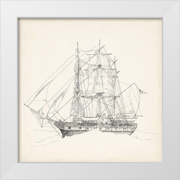 Foust, Richard 12x12 White Modern Wood Framed Museum Art Print Titled - Antique Ship Sketch II