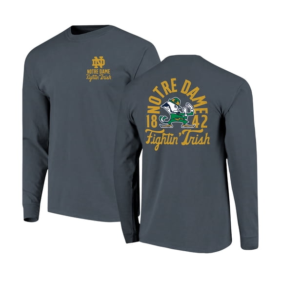 Men's Navy Notre Dame Fighting Irish Comfort Colors Mascot Overlay Long Sleeve T-Shirt