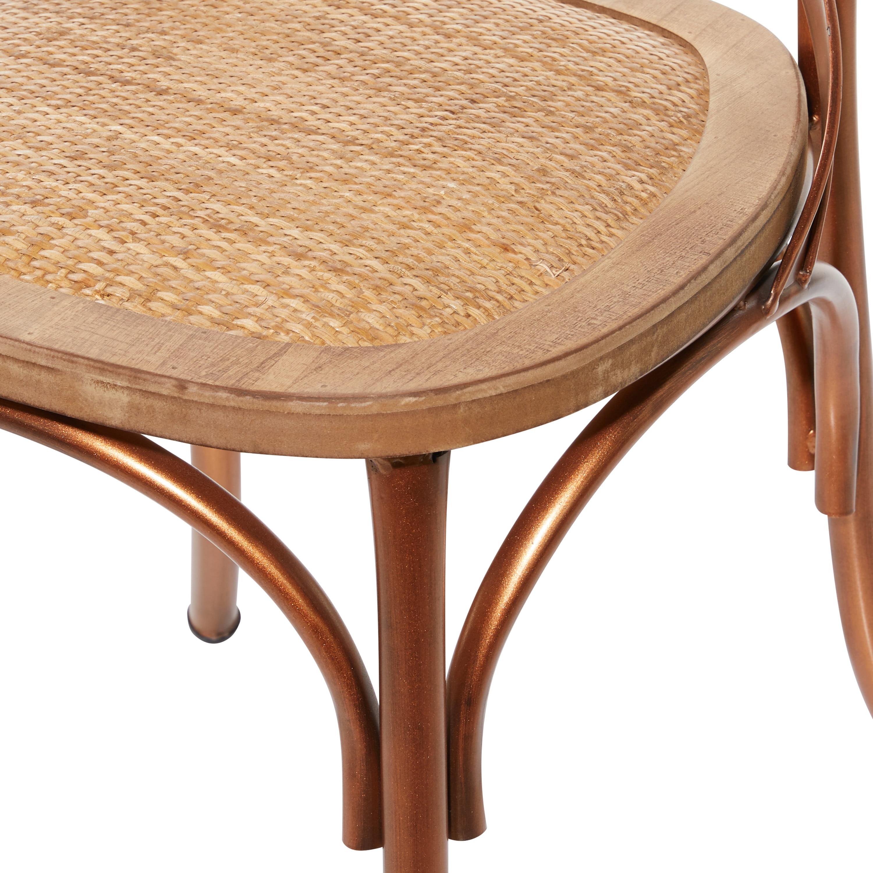 DecMode Metal Dining Chair with Brown Rattan Seat, Set of 2, Copper