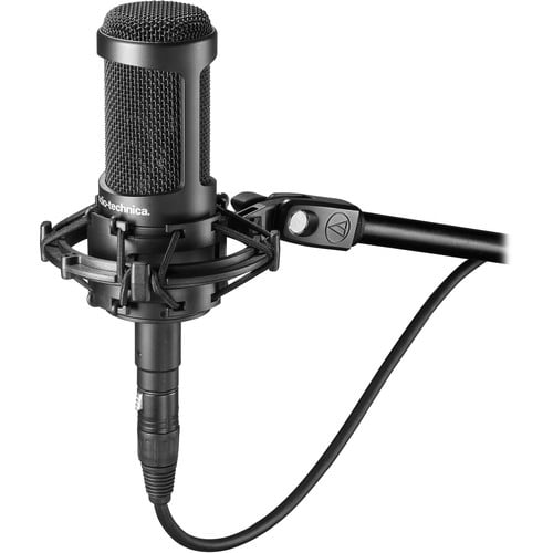 Audio-Technica AT2035 Cardioid Condenser Microphone, Black + Audio-Technica ATH-M20x Studio Monitor Headphones, Black (AUD ATHM20X) + PodMaster BOOM Broadcast / Podcast Boom Arm Mic Stand + More